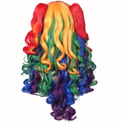 Lång lockig cosplay-peruk med 2 hästsvansar (regnbågsfärg)><noscript><img width=