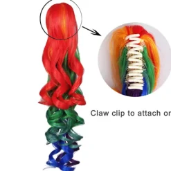 Lång lockig cosplay-peruk med 2 hästsvansar (regnbågsfärg)><noscript><img width=