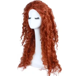 Lång lockig hår orange peruk cosplay röd peruk halloween prinsessa cos> Peruker