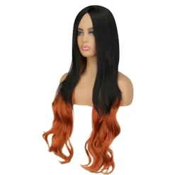 Lång lockig orange peruk för kvinnor för cosplayfester> Peruker