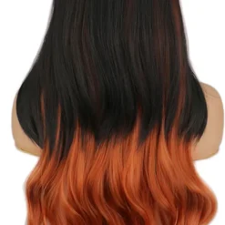 Lång lockig orange peruk för kvinnor för cosplayfester><noscript><img width=