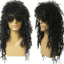 Jettbuying Lång Lockig Peruk Svart Peruk Manlig Cosplay Peruker Puffig Högfiber För One Size> Peruker
