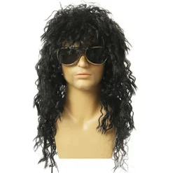 Jettbuying Lång lockig peruk Svart peruk Man Cosplay peruker Puffy Hög fiber För One Size><noscript><img width=