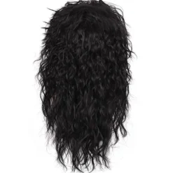 Lång lockig svart 80-talsrockstjärneperuk för män><noscript><img width=