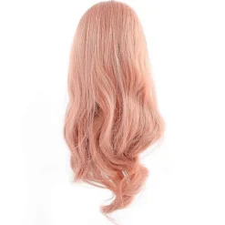 Lång rosa peruk för kvinnor, mode, lockig, vågig peruk, naturligt falskt hår för festcosplay> Peruker