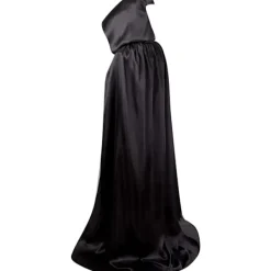 Lång svart kappa med huva medeltida vampyr häxa kostym damer halloween kostym karneval jul vuxen 150CM> Dräkter