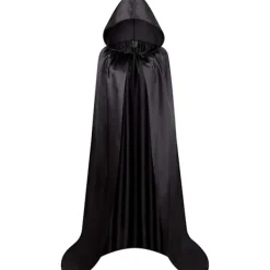 Lång svart kappa med huva medeltida vampyr häxa kostym damer halloween kostym karneval jul vuxen 150CM><noscript><img width=