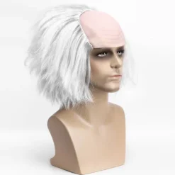 Lång vit peruk i 80-talsstil för män, perfekt för Halloween-rollspelsdräkter, partyperuker, rock and roll-peruker (vit)><noscript><img width=