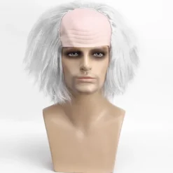 Lång vit peruk i 80-talsstil för män, perfekt för Halloween-rollspelsdräkter, partyperuker, rock and roll-peruker (vit)><noscript><img width=