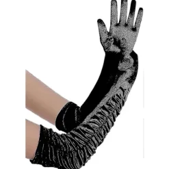 Långa Opera Party 20-tals Satinhandskar Stretchig Vuxenstorlek Armbågslång Vågig plisserad 52 cm svart> Tillbehör