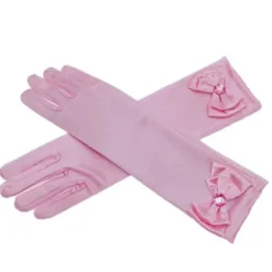 Långa prinsesshandskar för små flickor med rosettdekoration formella satinfesthandskar rosa> Tillbehör
