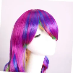 Långt lockigt Anime Cosplay Peruk Långt Peruk med Lugg Lockigt Peruk med Lugg Lila Peruker><noscript><img width=