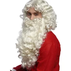 Långt lockigt vitt hår, festperuker, tomteperuker, falskt skägg><noscript><img width=