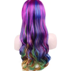 Lockig regnbågsperuk flerfärgad peruk för kvinnor damer cosplay fest halloween kostym värmebeständig syntetisk peruk><noscript><img width=