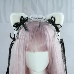 Lolita Kattöron Diadem Piga Spets Hår Fest Tillbehör Söta Hårband Söt Hårnål Svart pink><noscript><img width=