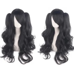 FMYSJ Lolita Lång Lockig Clip-On Hästsvans Cosplay Peruk, Dubbel Hästsvans Tiger Clip Lång Lockig Peruk (Jet Black), wz-1348 (FMY)> Peruker