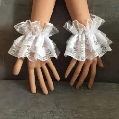 Lolita spets handskar vita handskar sexig spets elastiskt armband lämplig för Halloween, bröllop, tebjudningar, maskerader, nattklubbar, vit><noscript><img width=