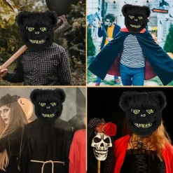 Läskig Björnmask, Krypande Masker för Vuxna och Barn, Skräck Teddybjörnsmask, Plysch Blodig Björnmask, för Fest Karneval Cosplay> Masker