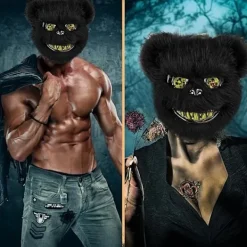 Läskig Björnmask, Krypande Masker för Vuxna och Barn, Skräck Teddybjörnsmask, Plysch Blodig Björnmask, för Fest Karneval Cosplay><noscript><img width=