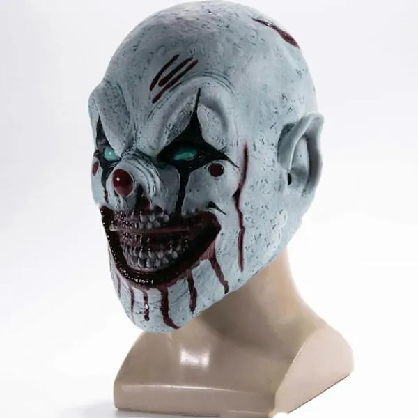 Läskig Clown Mask Skräck Leende Mördare Flintskallig Demoner Helhuvud Latex Mask Blodiga Djävular Halloween Cosplay Kostym Tillbehör> Masker