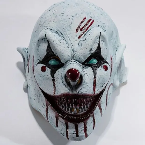 Läskig Clown Mask Skräck Leende Mördare Flintskallig Demoner Helhuvud Latex Mask Blodiga Djävular Halloween Cosplay Kostym Tillbehör> Masker
