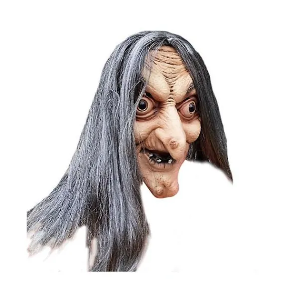 Läskig Gammal Häxmask i Latex med Hår Halloween Grimasch Party Kostym Cosplay Masker Rekvisita> Masker