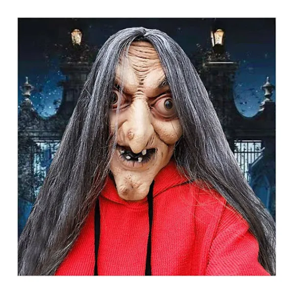Läskig Gammal Häxmask i Latex med Hår Halloween Grimasch Party Kostym Cosplay Masker Rekvisita> Masker