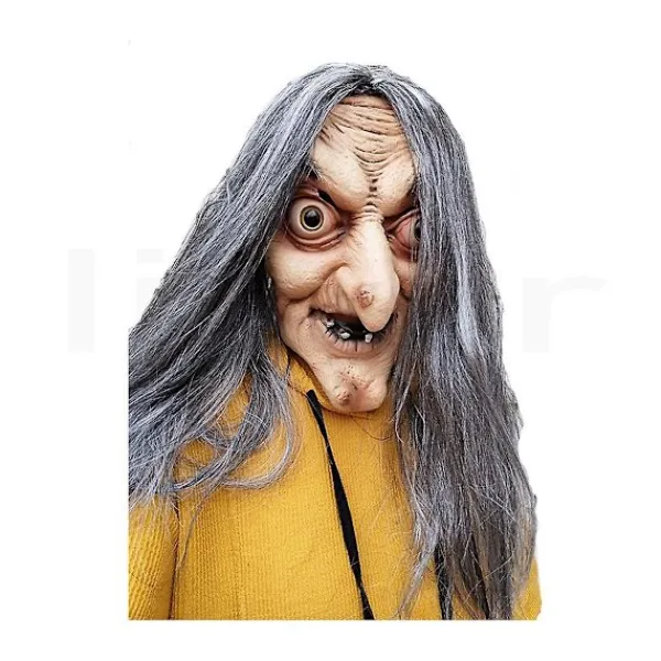 Läskig Gammal Häxmask i Latex med Hår Halloween Grimasch Party Kostym Cosplay Masker Rekvisita> Masker