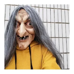 Läskig Gammal Häxmask i Latex med Hår Halloween Grimasch Party Kostym Cosplay Masker Rekvisita><noscript><img width=