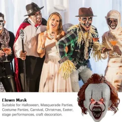 Läskig It Pennywise Krypande Clown Mask, Cosplay & Dekoration Halloween Party Rekvisita Glowing> Masker