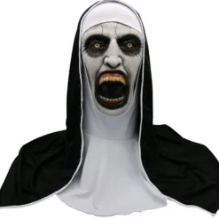 Läskig nunna Halloweenmask, realistisk latexhuva med öppen mun, mask med huva för Halloween-kostymfest> Masker