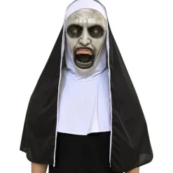 Läskig nunna Halloweenmask, realistisk latexhuva med öppen mun, mask med huva för Halloween-kostymfest><noscript><img width=