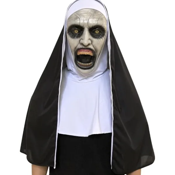 Läskig nunna Halloweenmask, realistisk latexhuva med öppen mun, mask med huva för Halloween-kostymfest> Masker