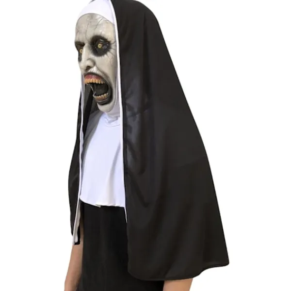 Läskig nunna Halloweenmask, realistisk latexhuva med öppen mun, mask med huva för Halloween-kostymfest> Masker