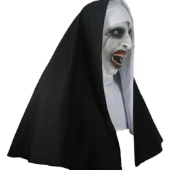 Läskig nunna Halloweenmask, realistisk latexhuva med öppen mun, mask med huva för Halloween-kostymfest><noscript><img width=