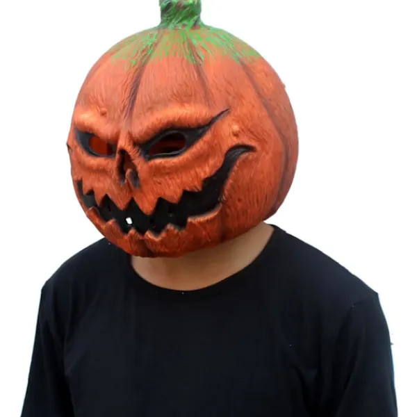 Läskig pumpa latexmask, helmask, fågelskrämma, dekoration, halloweenkostym, fest-FA8-> Masker