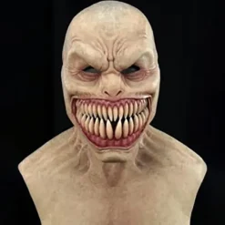 FMYSJ Läskig Realistisk Emulsions Halloween Huvudbonad Spetsiga Tänder Delad Mun Horror Ansiktsöverdrag för Hem (FMY) 1> Masker
