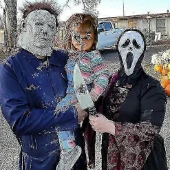 FMYSJ Läskig Spökansikte Blodig Bling Mask - Halloween Kostymrekvisita för Vuxna & Barn, Skräck Cosplay Tillbehör - FKB (FMY) A><noscript><img width=
