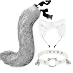 Luddiga Kattöron Fox Svans Bell Halsband Set Halloween Party Tillbehör Lolita Simulation Päls Plysch Huvudbonader Cosplay Rekvisita> Tillbehör