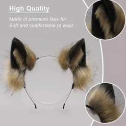 Luddiga räv, varg, katt öron pannband - Djur cosplay hårbåge för fest, kostym, huvudbonad, utklädning, hår accessoarer, brun><noscript><img width=