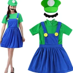 Luigi-kostymset, Luigi-kostym, Bros, Maskeraddräkt, Kvinnor, Män, Outfit för jul, karneval, maskerad Vuxen-kvinna-grön XL | Fyndiq> Dräkter