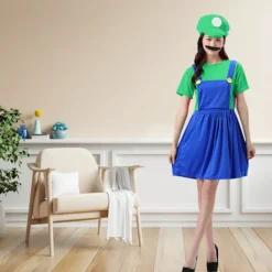 Luigi-kostymset, Luigi-kostym, Bros, Maskeraddräkt, Kvinnor, Män, Outfit för jul, karneval, maskerad Vuxen-kvinna-grön XL | Fyndiq><noscript><img width=