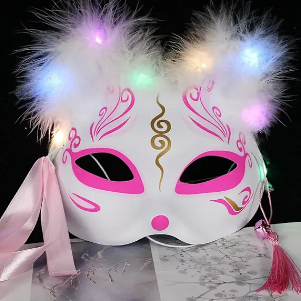 Luminous Led Fox Mask Japanska Cosplay Blinkande Glödande Mörka Ögon Mask Rave Kostym Anime Halv Ansikte Katt Masker Maskerad Parti Rekvisita 12> Masker