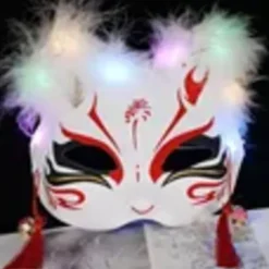 Luminous Led Räv Mask Japanska Cosplay Blinkande Glödande Mörka Ögon Mask Rave Kostym Anime Halv Ansikte Katt Masker Maskerad Parti Rekvisita 13> Masker