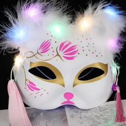 Luminous Led Räv Mask Japanska Cosplay Blinkande Glödande Mörka Ögon Mask Rave Kostym Anime Halv Ansikte Katt Masker Maskerad Parti Rekvisita 13><noscript><img width=