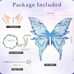 Unbranded Älvvingar för vuxna och flickor, älvkostymset med girlang, trollstav och älvöron fjärilsvingar> Tillbehör