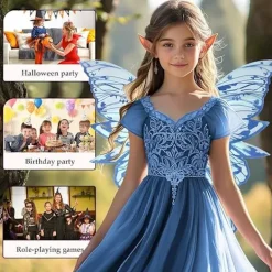 Unbranded Älvvingar för vuxna och flickor, älvkostymset med girlang, trollstav och älvöron fjärilsvingar><noscript><img width=