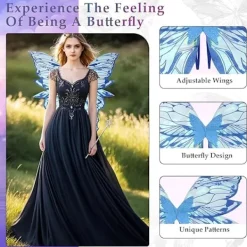 Unbranded Älvvingar för vuxna och flickor, älvkostymset med girlang, trollstav och älvöron fjärilsvingar><noscript><img width=