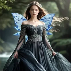 Unbranded Älvvingar för vuxna och flickor, älvkostymset med girlang, trollstav och älvöron fjärilsvingar><noscript><img width=