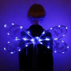 Lysande Cikadavings LED Trollsländvingar Älvvingar Glittriga Ängelvingar Halloween Kostymvinge för Maskeradfest Svart (Svart)><noscript><img width=